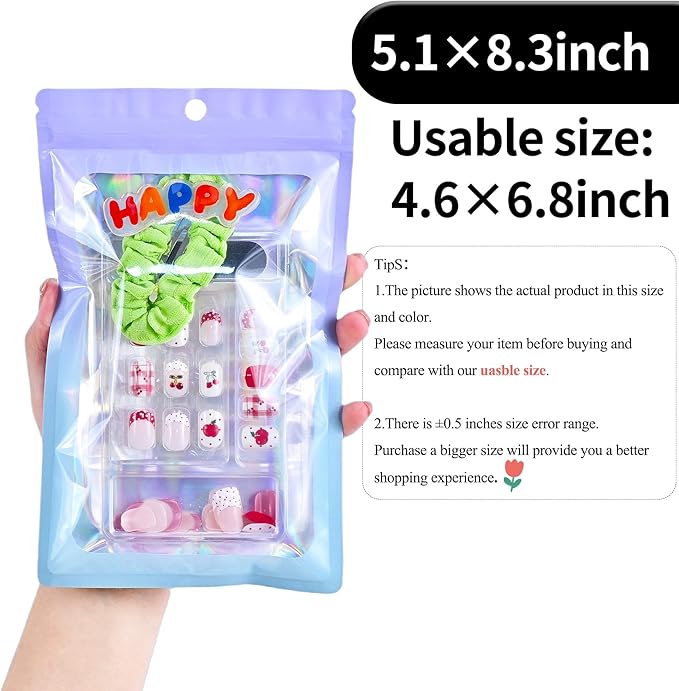 100 Pack Resealable Plastic Bags for Food Storage, Zipper Bags with Clear Front Window, Packaging Pouch for Small Business (Pink & Blue, 5.1x8.3 inch)
