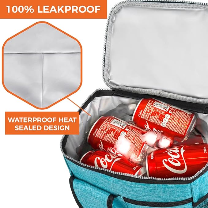 opux Insulated Lunch Bag for Men Women, Leakproof Sea Blue Lunch Box for Work, Portable Soft Lunch Cooler Bag with Shoulder Strap, Adult Lunchbox Lunch Pail for Kid Boy Girl School, 18 Can/10L