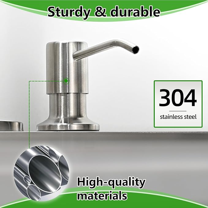 Built in Soap Dispenser for Kitchen Sink, Stainless Steel Brushed Nickel Countertop Pump Head, Dish Soap Hand Lotion Dispenser with Refillable 16.9oz Bottle