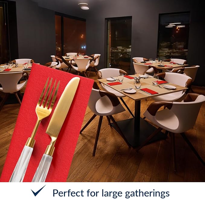 PAW - 50-Pack Disposable Red Linen-Feel Guest Towels 8" x 4" Folded, European Quality Hand Towels, Elegant Dinner Napkins for Special Occasions - Wedding, Birthday, Holiday, Bridal Shower