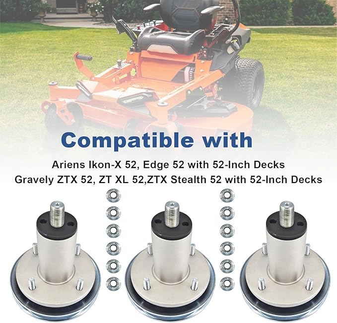 51528000 51537200 3PCS Lawn Mower Deck Spindles Compatible with Ariens Ikon-X 52 Ikon-XD 52 Ikon-XL 52 Edge 52，for Gravely ZTX 52 ZT XL 52 ZTX Stealth 52 with 52-Inch Decks