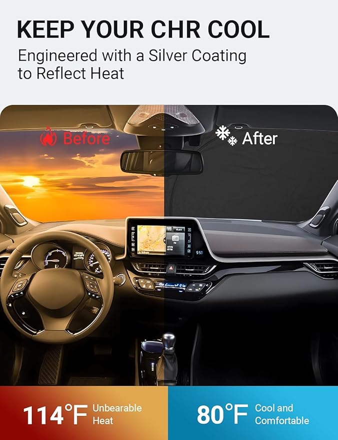 Proadsy Windshield Sun Shade for Toyota CHR 2018-2023 Custom Fit CH-R, XLE Premium CUV Winter Foldable Sunshade Protector Sun Visor Blocks UV Rays Keep Car CoolerAccessories