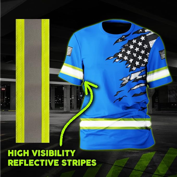 Color US Flag High Visibility Hoodie for Men Women Reflective Tapes Safety Workwear for Worker Runner Patriotic
