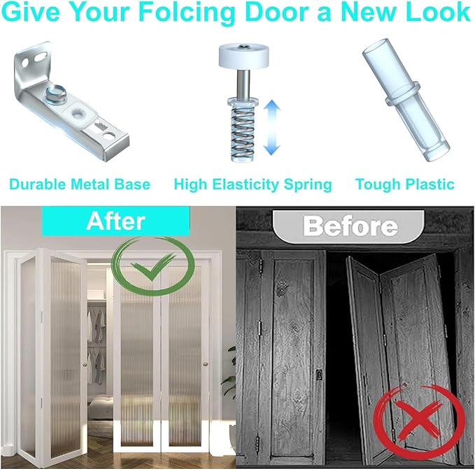 2 Pack Bifold Door Hardware Repair Kit - Ideal Replacement Parts for Bi - fold & Sliding Closet Doors, Includes Top & Bottom Brackets, Pivots & Guides Wheel for Folding Pocket & Accordion Doors