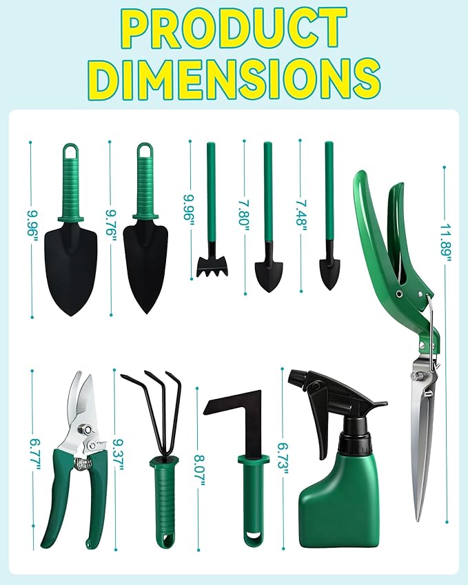 Garden Tool Set, 10pcs Heavy Duty Gardening Tools, Durable Gardenings Hand Tools, Gardening Tool Set with Ergonomic Handle, Gardening Supplies with Storage Box, Ideal Garden Gifts for Women