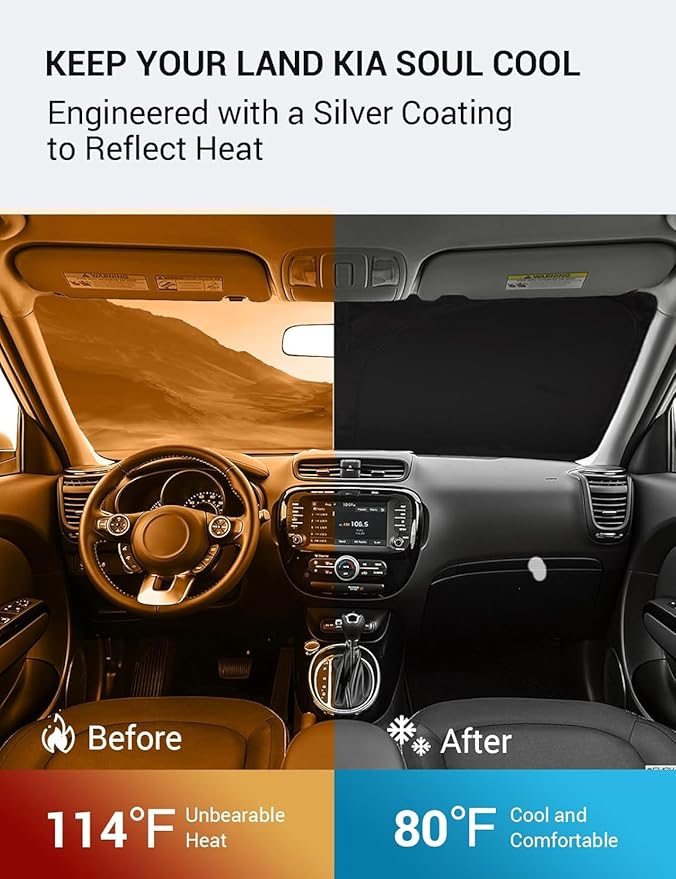 Proadsy Windshield Sun Shade for Kia Soul 2014-2019 4-Layer Foldable Front Sunshade Protector Sun Visor Blocks UV Rays Keep Car Cooler Accessories