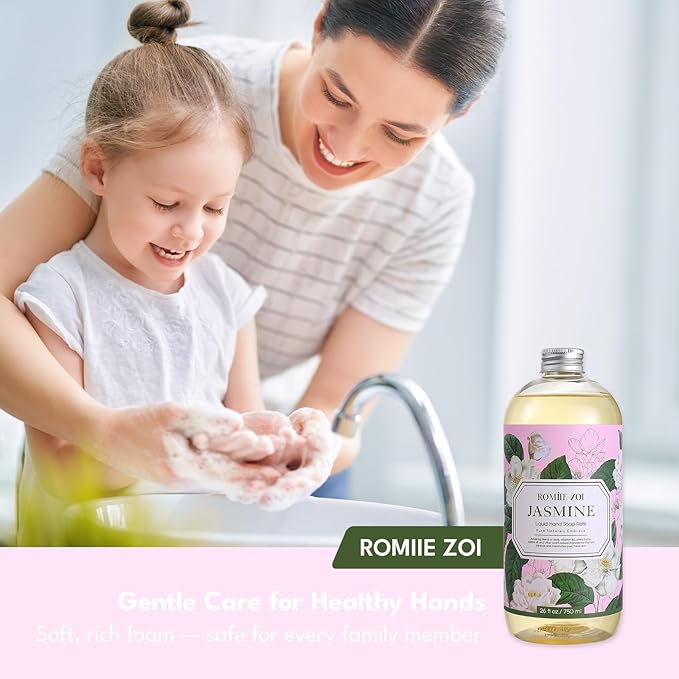 ROMIIE ZOI Liquid Hand Soap Refills Gift Set – Jasmine Scent – 3 x 26Fl Oz Bottles – Plant-Based, Non-Toxic, Gentle & Moisturizing Formula with Essential Oils – for Bathroom, Kitchen & Home Gifting