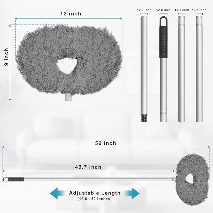 Storystore Ceiling Fan Cleaner Duster with Extension Pole, Adjustable from 13 to 49.7 Inches, Removable Fan Blade Cleaner (Grey)