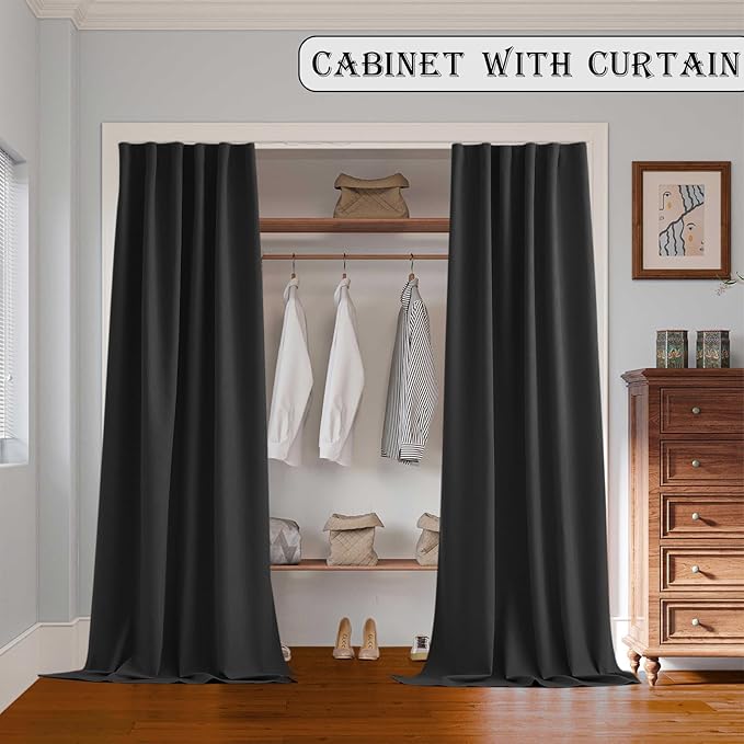 Room Divider Curtains with Ceiling Track, 95% Blackout Heavy Curtains Noise Reduction Privacy Curtain System Kits, 15 ft Wide x 9 ft Tall, Black, 1 Panel