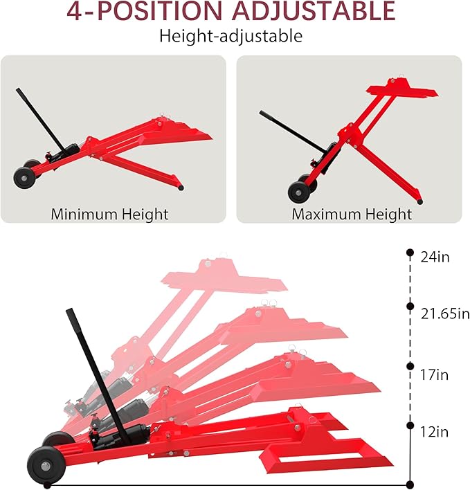 Lawn Mower Lift Jack 500LBS Capacity Hydraulic Cylinder Adjustable Height, Heavy Duty Zero Turn Mower Lift with Safety Lock & Wheels for Tractors, Atvs, & Lawnmower
