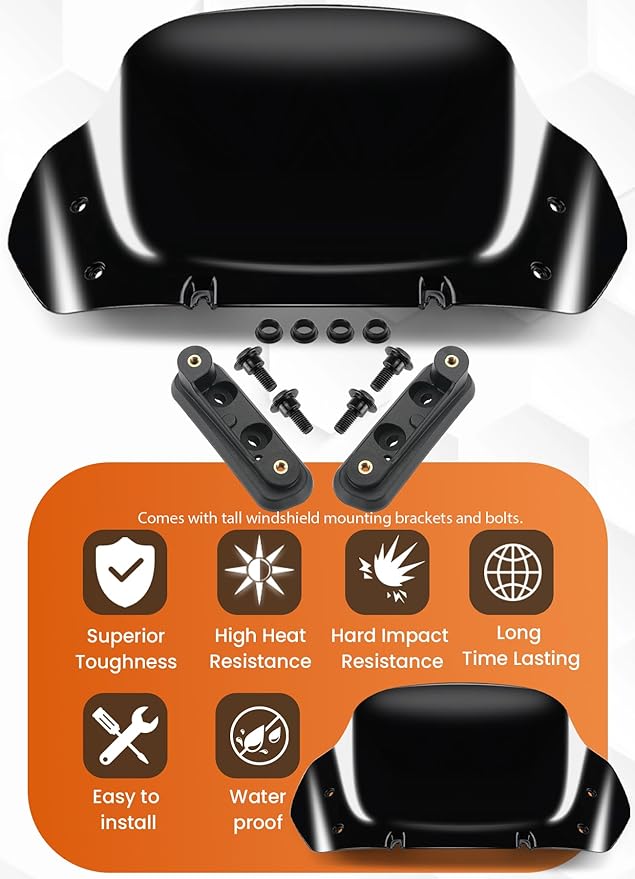 10" Wave Windshield Windscreen Wind Splitter Compatible with Harley Davidson Touring CVO Street Glide FLHXSE 2023-up,Street Glide FLHX 2024-up & FLXHU 2025-up (Black)