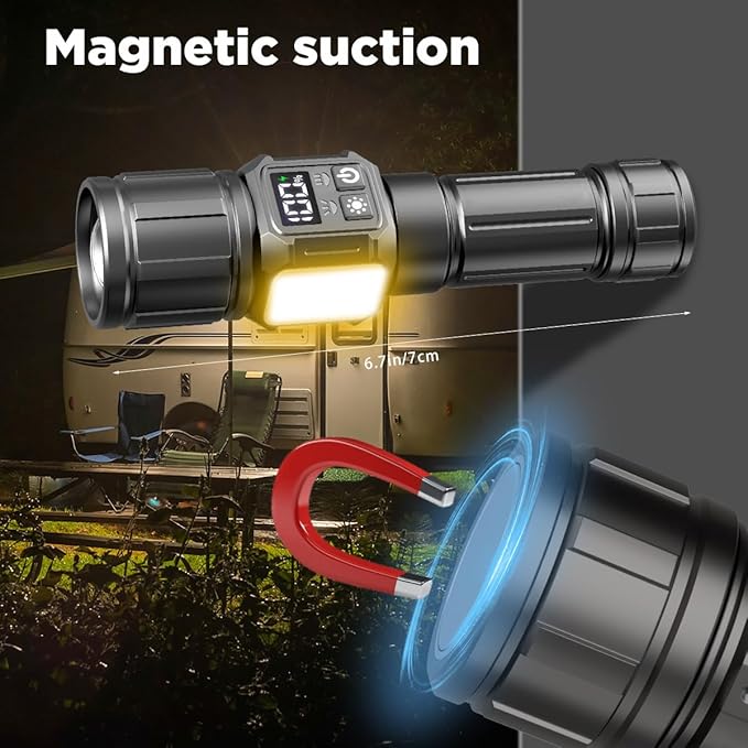 4 Pack High Lumen Rechargeable LED Flashlight - 9 Modes Zoom Tactical Flash Light with Magnetic, Waterproof, Bright Portable USB Charging Cable for Camping Hiking Home Emergency