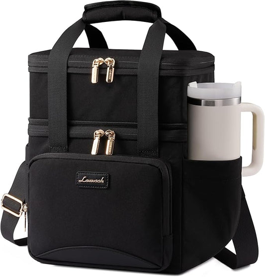 LOVEVOOK Insulated Lunch Bag For Women Men,Expandable Double Deck Lunch Box With Large Cup Holder,Leakproof Cooler Bag For Adult Lunch Tote Bag Work Picnic Beach with Adjustable Shoulder Strap Gift