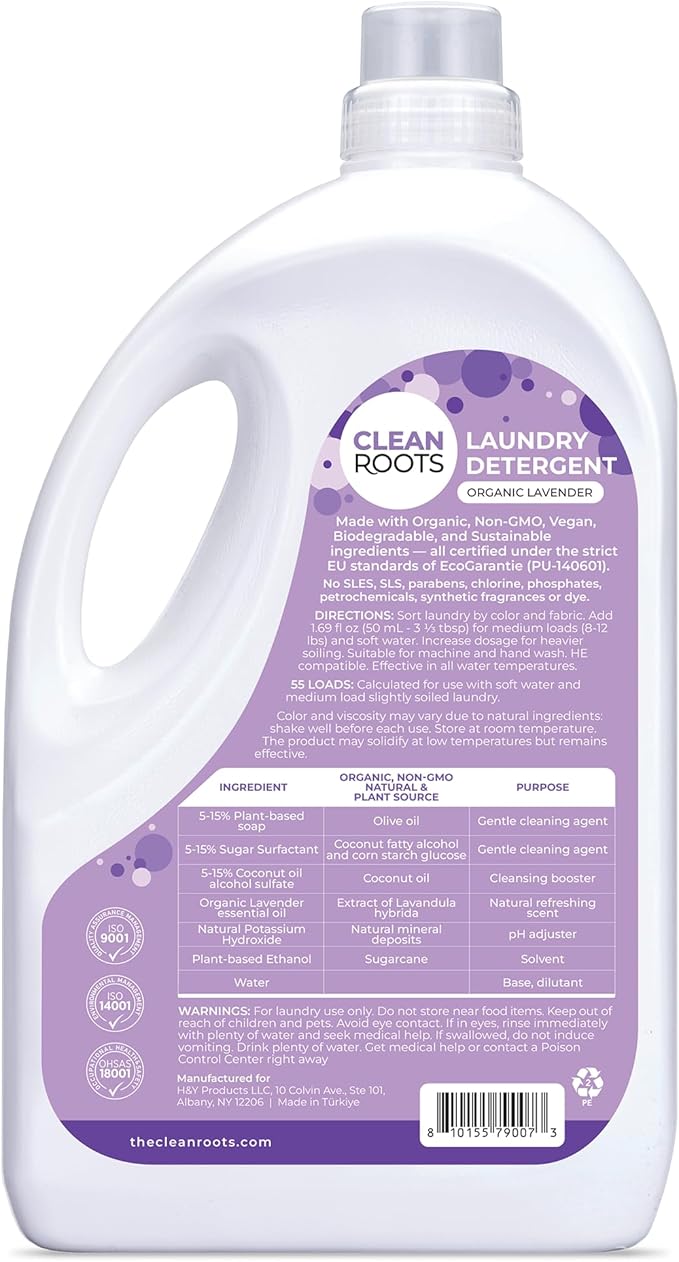 Laundry Detergent – EcoGarantie Certified, 100% Plant-Based Formula, Made with Organic Ingredients, Scented with Organic Lavender Essential Oil – 55 Loads, 92.9 fl oz (2.75 L)