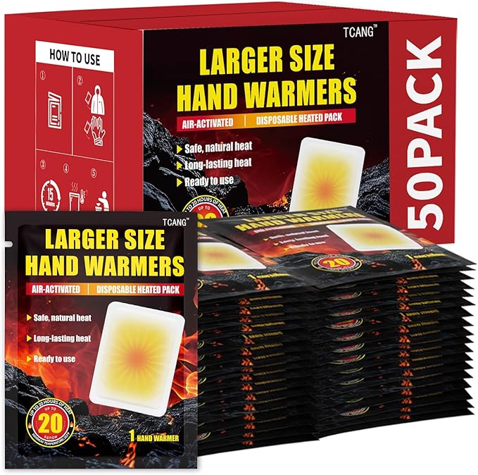 Hand Warmers Disposable - Up to 20 Hours of Heat - 50/100 Pack Super Long Lasting Air Activated Warmers, All Natural & Portable for Body, Hands & Toes - Odorless Hot Warmer Heater for Outdoor Sport