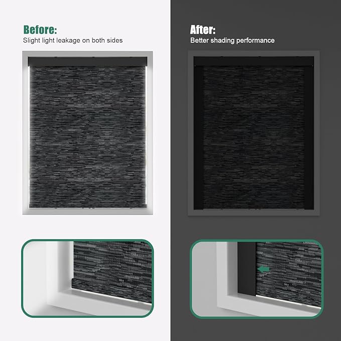 Light Blocking Strips for Window Shades and Blinds, 100% Blackout PVC Side Tracks Light Blocker for Blinds, Window Light Blocker for Bedroom(Black, 58", 2PCS)