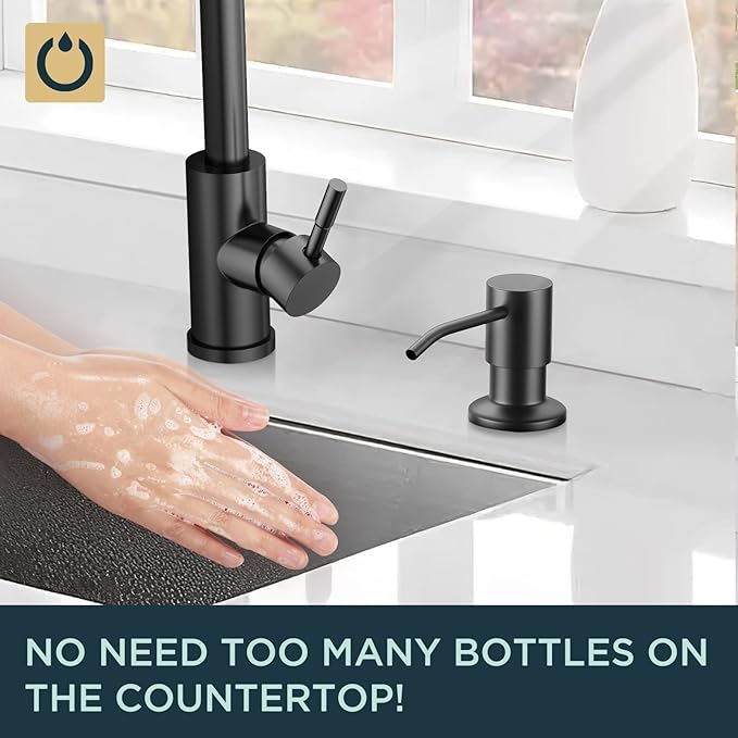 FORIOUS Black Soap Dispenser for Kitchen Sink with 500ML/18OZ Bottle, Lotion Dispenser Built in Refill from The Top for Countertop Sink