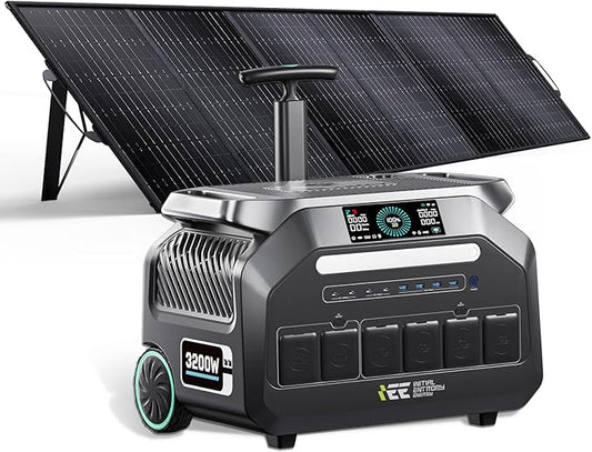 IEE P3200 Portable Power Station 3200W with 500W Solar Panel, 2048Wh Solar Generator, 1800W AC Charging, AC Outlets x 4, LiFePO4 Battery Power Station for Home Backup, Camping, RV, Emergency