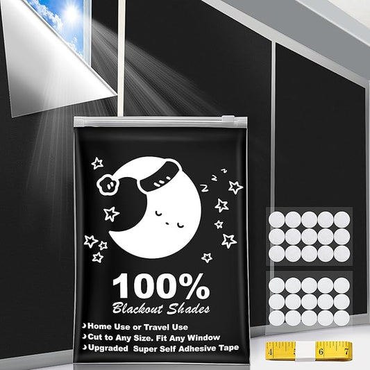 Portable Blackout Curtains (79" x 57"), 100% Portable Blackout Blinds with 15 Pair Hook & Loop Tabs Stick-on, Temporary Shades for Baby/Travelers/Bedroom