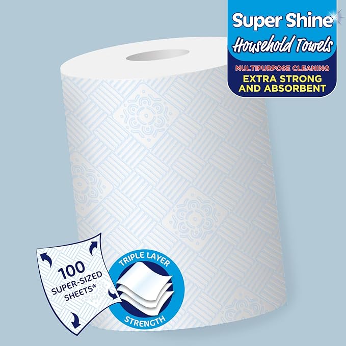 Nicky® Super Shine Multipurpose Paper Towel | Plastic Free Packaging | Paper Wrap | Larger Sheets | 3 Ply | Ultra Strong and Absorbent