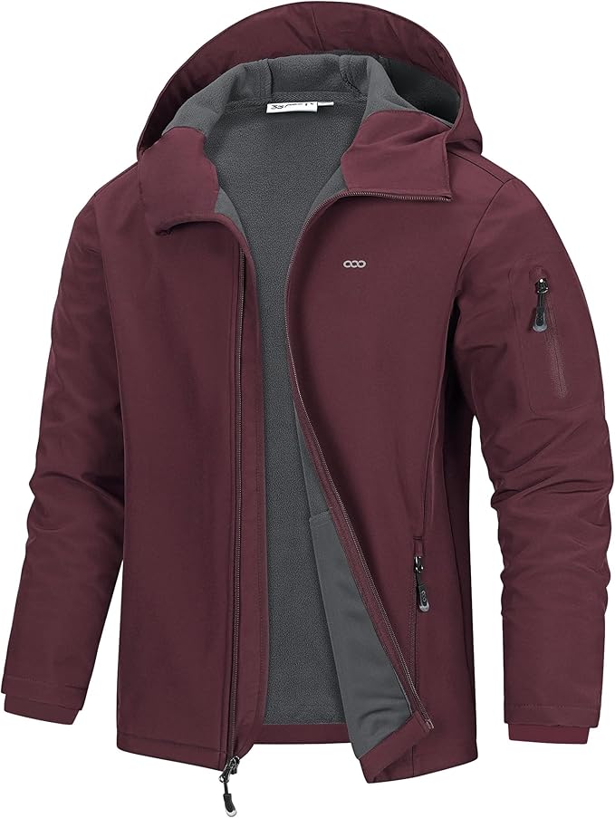 33,000ft Men's Hooded Softshell Jacket Waterproof Lightweight Insulated Windbreaker Fleece Lined Rain Shell Jacket