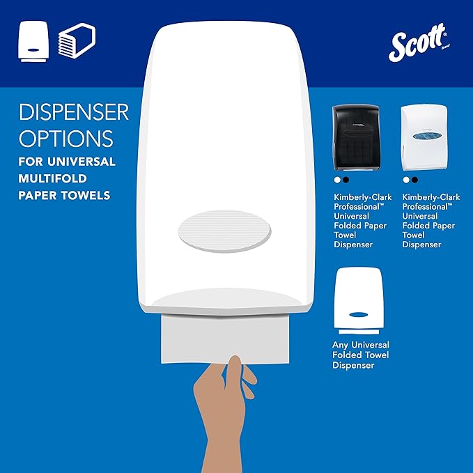Scott Professional Universal Multifold Narrow Width Paper Towels, Bulk (37490), Absorbency Pockets, White 8.0"x9.4" Towel, Compressed, Compact (250 Sheets/Pack, 16 Packs/Case, 4,000 Sheet Total)