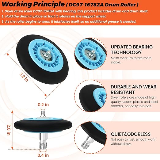2025 Upgraded Dryer Repair Kit by Beaquicy Replacement for Samsung Dryer Includes DC97-16782A Samsung Dryer Roller, 6602-001655/5ph2337 Dryer Belt, DC93-00634A Idler Pulley and DC61-01215B Spring