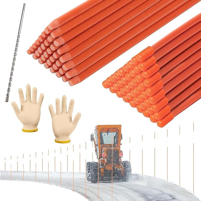 50 Pack 48 Inch Driveway Markers- Fiberglass Snow Plow Markers Snow Stakes Reflective Driveway Markers for Snow Plowing Parking Lots Walkways Easy Visibility at Night (1/4" Dia) Orange(50Pcs)