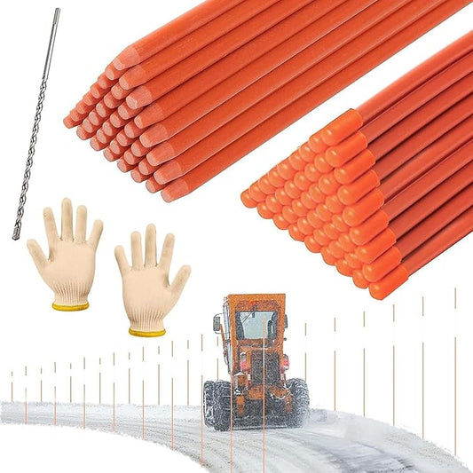 50 Pack 48 Inch Driveway Markers- Fiberglass Snow Plow Markers Snow Stakes Reflective Driveway Markers for Snow Plowing Parking Lots Walkways Easy Visibility at Night (1/4" Dia) Orange(50Pcs)