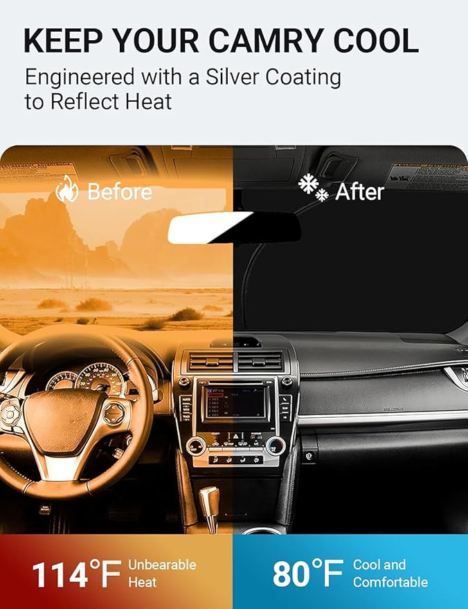 Proadsy 2025 Upgrade Windshield Sun Shade Custom Fit 2013-2017 Camry 4-Layer Foldable Front Sunshade Protector Sun Visor Blocks UV Rays Keep Car Cooler Accessories