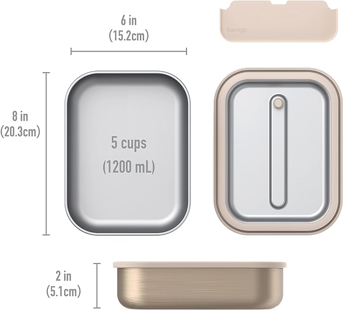 Bentgo MicroSteel Leak-Proof Lunch Box - Microwave-Safe, Oven-Safe, Bento-Style Container with Removable Divider, Airtight Lid, Sustainable Design, Odor & Stain Resistant (Gold)