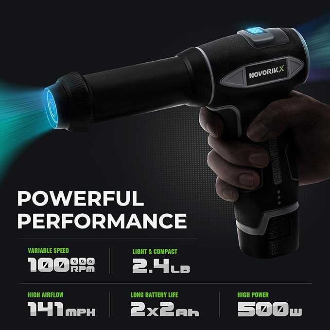 16.8V Handheld Electric Cordless Leaf Blower 100,000 RPM Includes 2 * 2Ah Batteries & Fast Charger, Lightweight for Patio Cleaning, Lawn Care, Car, Blowing Leaves & Dust - Black