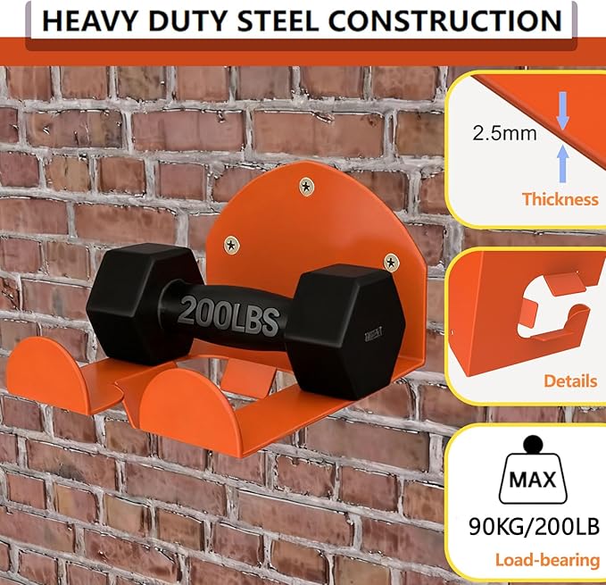 Lawn Mower Wall Mount Bracket 10 Gauge Heavy Duty Steel Powder Coated Orange Garage Storage Organizer Hanger for Most Lawn Mowers with Screws and Plugs Included (3-Pack)