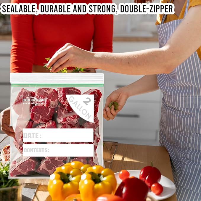 2 Gallon Large Food Storage Freezer Bags, 250 Count | Double Zipper |13" * 15", Freshness Easy Open Reclosable Clear Plastic Bags