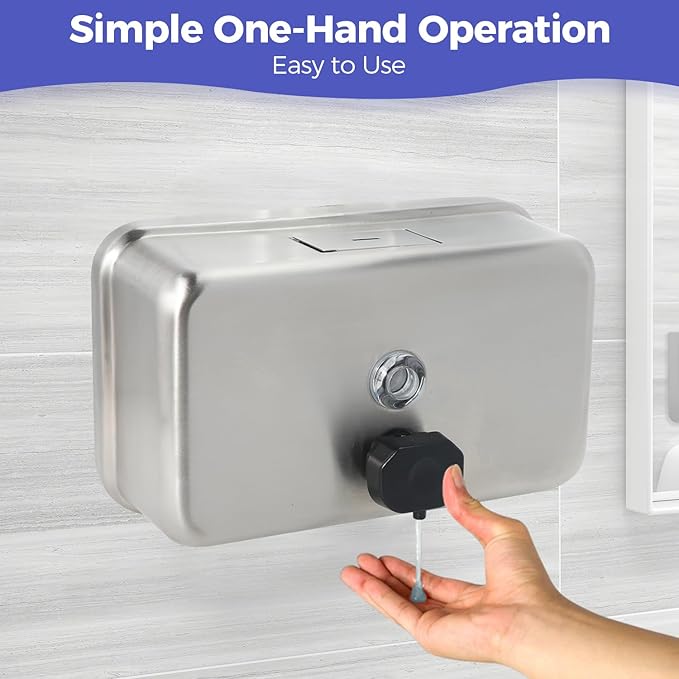 Heavy Duty Stainless Steel Wall Mount Soap Dispenser, 1100ml/37oz, with Corrosion Proof Lining and Anti-Leak Pump for Commercial & Home Bathroom Kitchen (Horizontal)