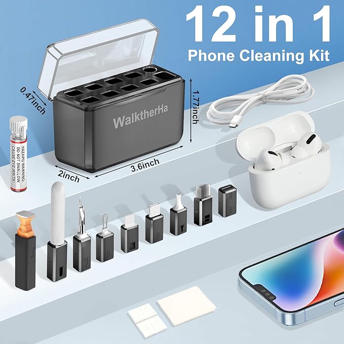 13-in-1 for iPhone Cleaning Kit Charging Port Cleaner, Phone Cleaner Repair Tool for Lightning Cable Connector Charger Speaker, iPad MacBook Samsung AirPods Pro & Charging Case, Safe for All Devices