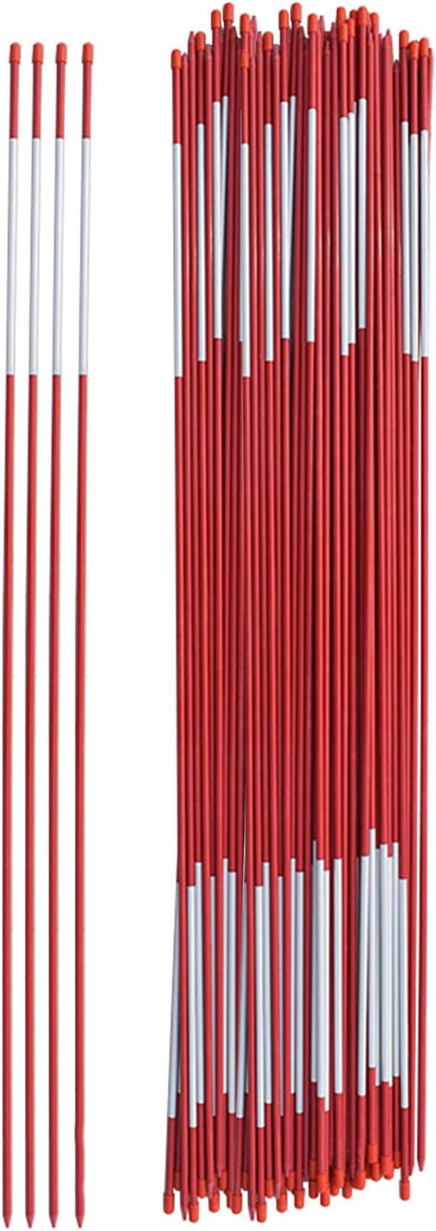 48" Inch Snow Stakes Driveway Markers Poles Snow Plow Stakes Fiberglass 5/16 Inch Diameter Red with 9.8" Reflective Tape Replacement for Driveway Mark Snow Plow Parking Lots 100pcs