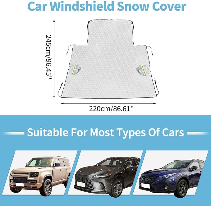 Heavy Duty Snow Car Cover 7-Layer Thickened Enlarge Windproof Waterproof Windshield Cover for Ice and Snow All-Season Versatility Universal Fit SUV/Truck/Sedan (96" x 87")