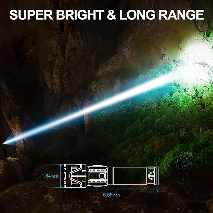 Rechargeable Tactical Flashlights High Lumens - 5000mAh Super Bright LED Powerful Flash Light, Waterproof Handheld USB C Flashlight for Home,Car,Camping,Emergency,Stocking Stuffer for Men (2, Black)