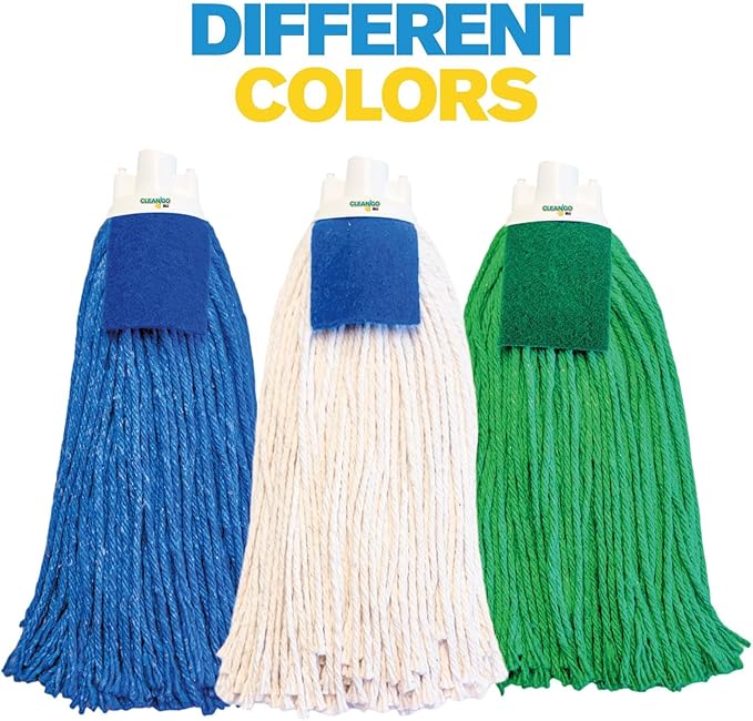 String MOP 100% Cotton, 43" Handle String Mop for Floor Cleaning with Scrubber, Hand Made in the USA for Ecofriendly Cleaning, Ultra Absorbent, Easy to Use and Clean, Machine Washable. (White)