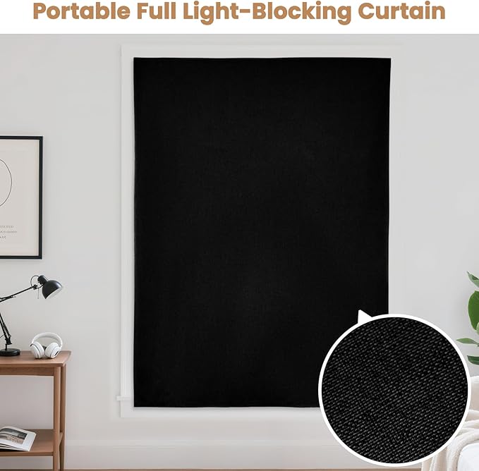 Adhesive Curtain,100% Blackout Curtains, No Drilling, Suitable for Multi-Scenes Privacy Protection (Black - W60 × L84 in)