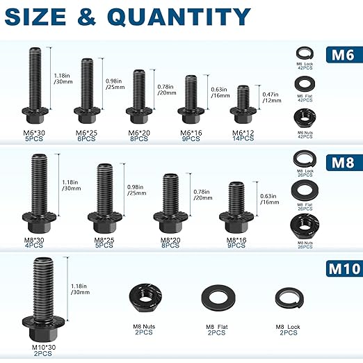 280PCS Heavy Duty Hex Flange Bolts and Nuts Kit,M6 M8 M10 Nuts and Bolts Assortment Kit,10.9 Class Alloy Steel Metric Bolt Assortment with Storage Box