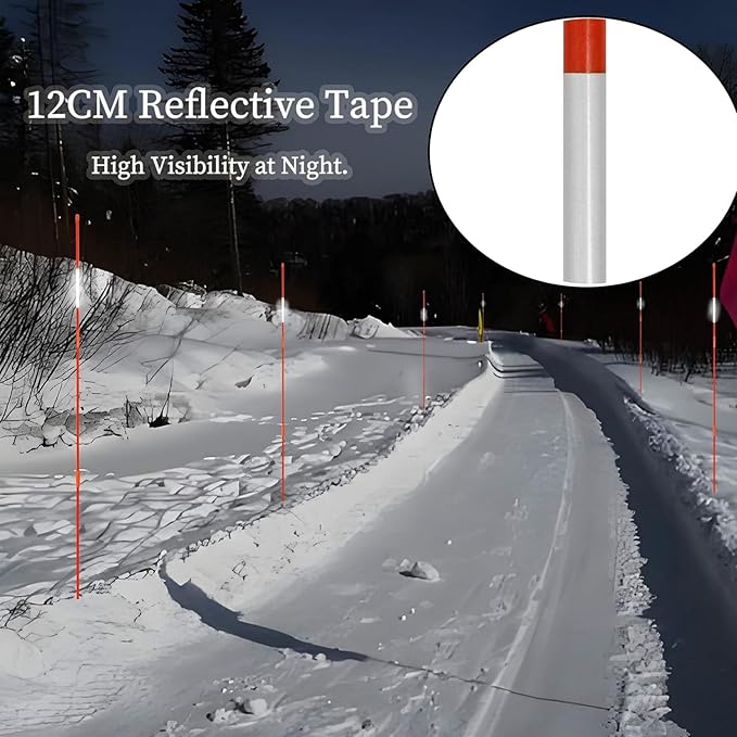 Sunnyglade Driveway Markers 120PCS 49inch Orange Fiberglass Snow Stakes with White Reflective Tape Snow Pole Included a 12in Install Drill Bit, Easy Visibility at Night for Parking Lots Walkways (120)
