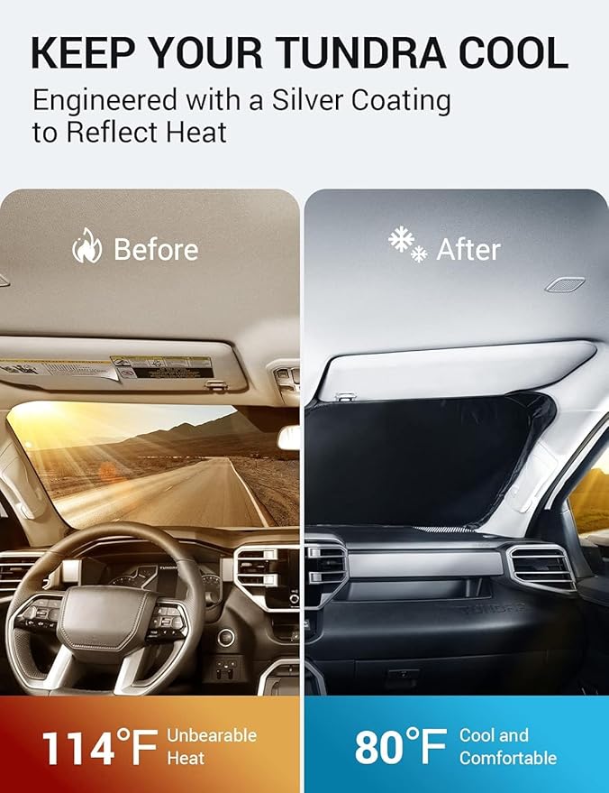 Proadsy for 2022-2025 2026 Tundra Limited SR5 Platinum TRD Pro Pickup Windshield Sun Shade 4-Layer Foldable Front Sunshade Protector Sun Visor Blocks UV Rays Keep Car Cooler