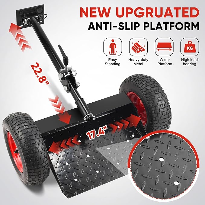 GADFISH Lawn Mower Wheels Sulky, Walk Behind Mower-Sulky, Lawn Trailer with 13" Tires for Mower-Sulky, Easy Forward & Reverse Lawn Mower Trailer, Black & Red