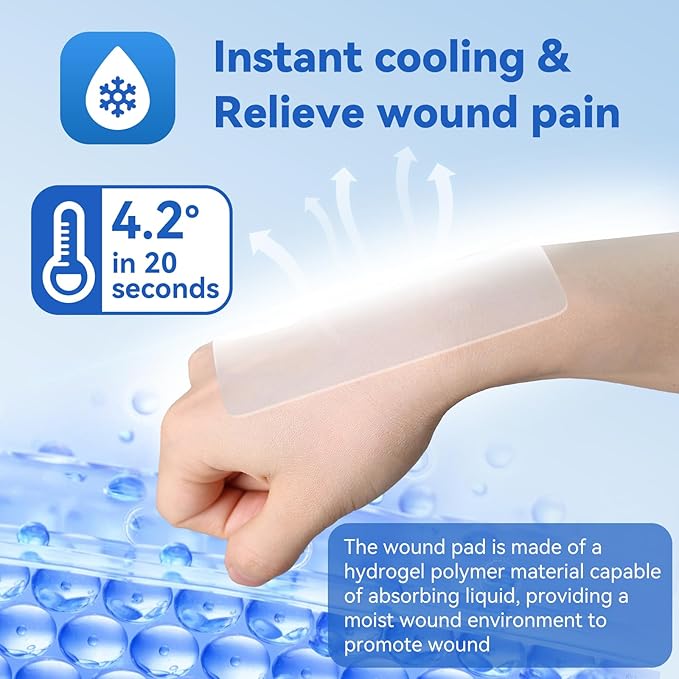 Dimora Hydrogel Burn Dressing 4" x 4" - Burn and Wound Dressing Instant Cooling Relief for Minor Burns & Wounds, Soothing Moist Burn Pads for 1st-2nd Degree Burns, Cuts, Abrasions(10 Count)