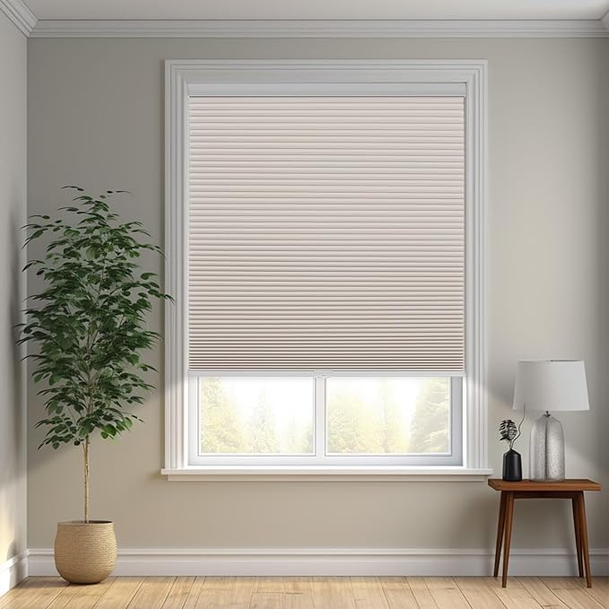 Changshade Cordless Cellular Shades, Blackout Honeycomb Shades for Windows, Pull Down Pleated Blinds, Easy to Install for Indoor Windows and French Doors,33.5" W x 72" H, Beige