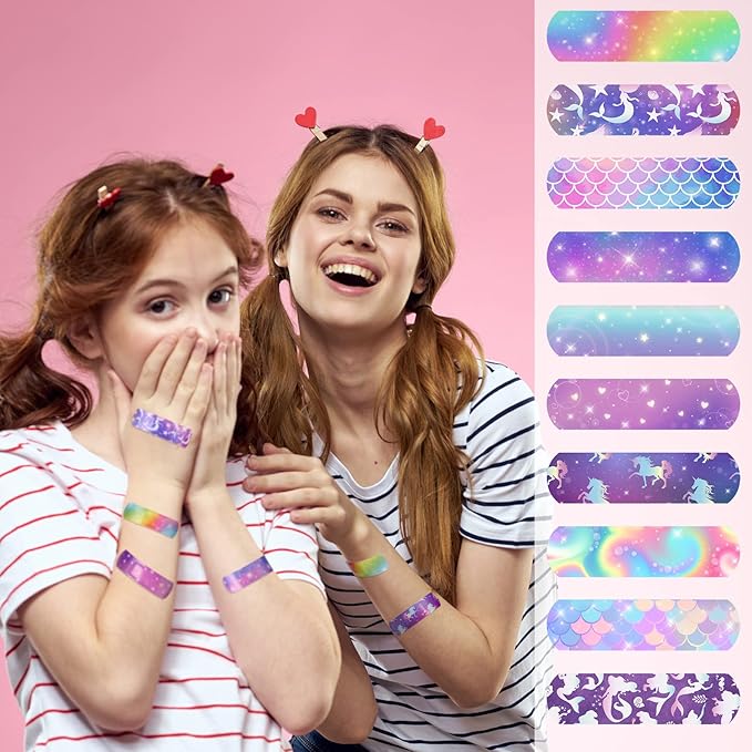 Patelai 300 Pieces Kids Bandages Bulk 10 Styles Children's Adhesive Flexible Colorful Cute Cartoon Bandages Waterproof Breathable Stickers Protection Care Cuts for Girls Boys(Mermaid)