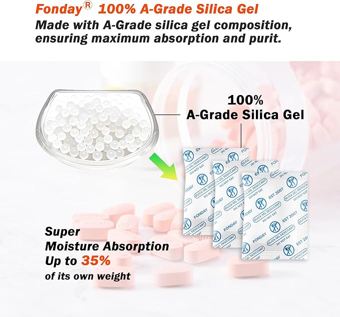 2g x 1000 Packs Fonday Food Grade Silica Gel Desiccants Packs Moisture Absorbers Dehumidifier for Food Storage, Electronics, 3D Filament & Safes