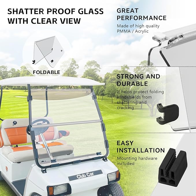 Club Car DS NEW Flip Flop Compact Golf Cart Windshield, Clear Color, 3/16" Thickness, Fits Club Car DS 2000.5+ NEW